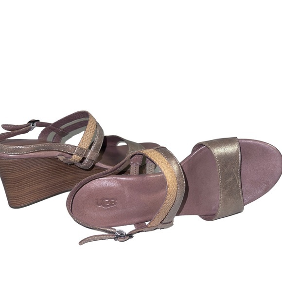 Ugg Australia Lira Gold Washed Leather Wedge Sandals size 8 - Picture 7 of 7